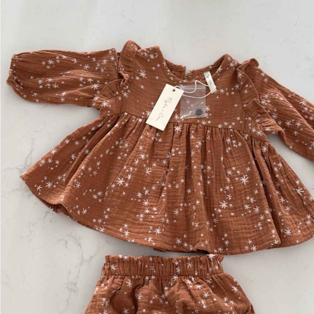 Brown Star Patterned Baby Dress